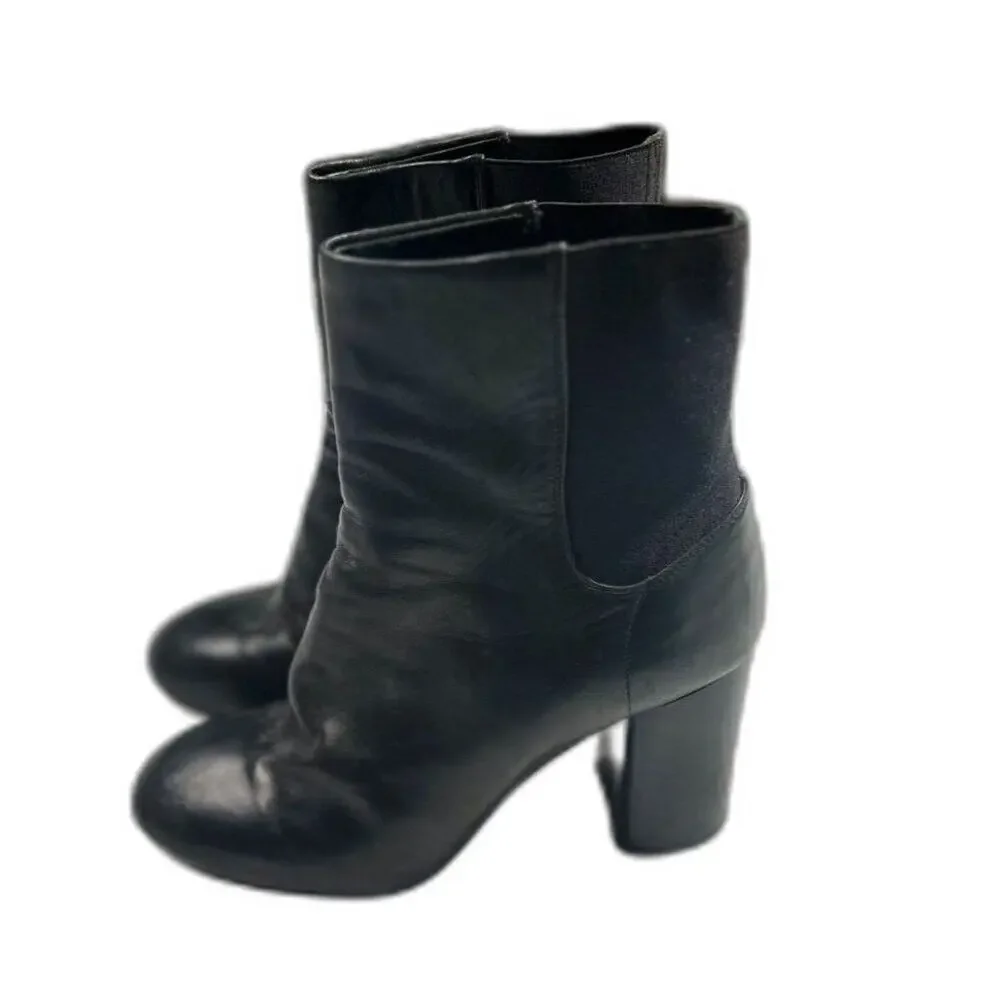 RAG & BONE Black Agnes Leather Stacked Heel Ankle Boot Size 39/8.5